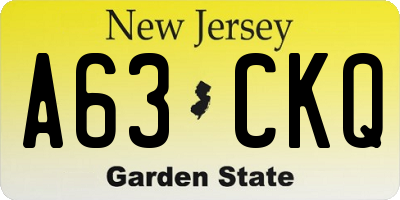NJ license plate A63CKQ