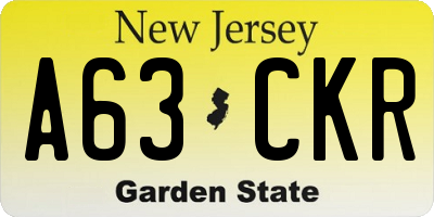 NJ license plate A63CKR