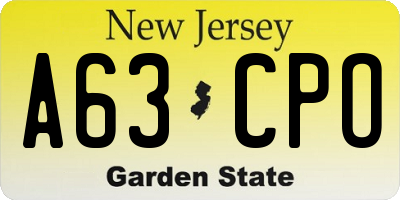 NJ license plate A63CPO