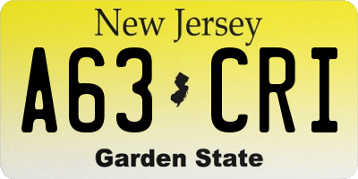 NJ license plate A63CRI