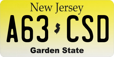 NJ license plate A63CSD