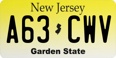 NJ license plate A63CWV