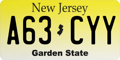 NJ license plate A63CYY