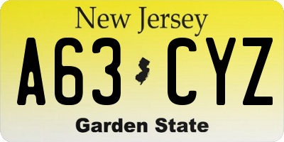 NJ license plate A63CYZ