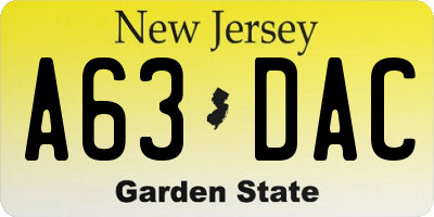 NJ license plate A63DAC