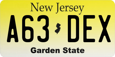 NJ license plate A63DEX