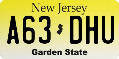 NJ license plate A63DHU