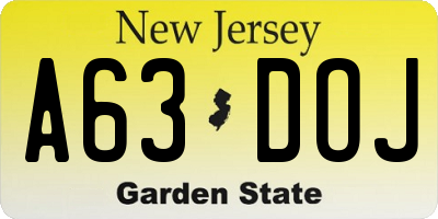 NJ license plate A63DOJ