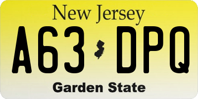 NJ license plate A63DPQ