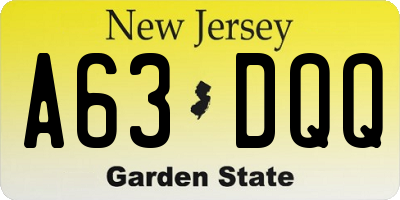 NJ license plate A63DQQ