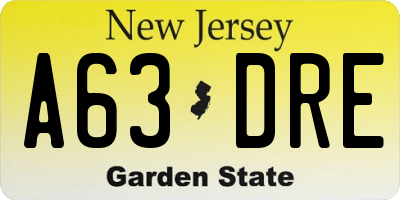 NJ license plate A63DRE