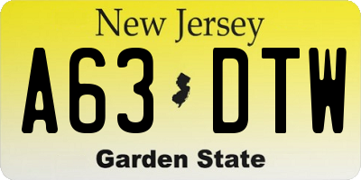 NJ license plate A63DTW