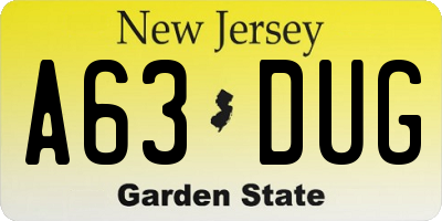 NJ license plate A63DUG