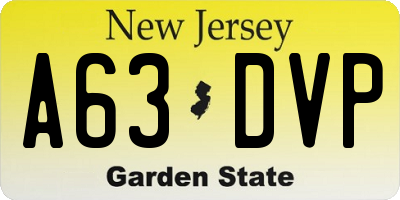 NJ license plate A63DVP