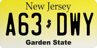 NJ license plate A63DWY