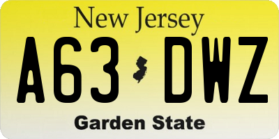 NJ license plate A63DWZ