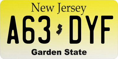 NJ license plate A63DYF