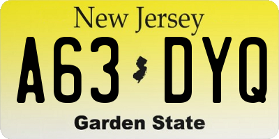 NJ license plate A63DYQ
