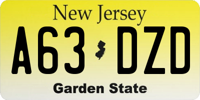 NJ license plate A63DZD