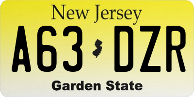 NJ license plate A63DZR