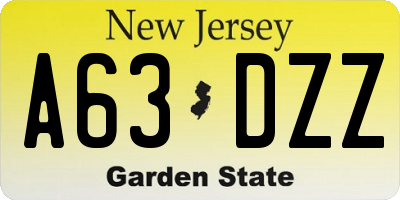 NJ license plate A63DZZ