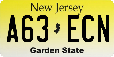 NJ license plate A63ECN