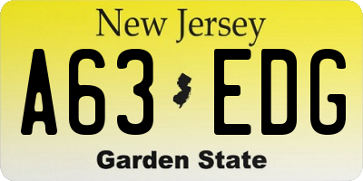 NJ license plate A63EDG