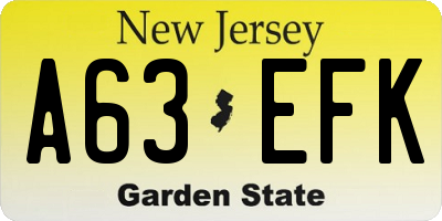 NJ license plate A63EFK