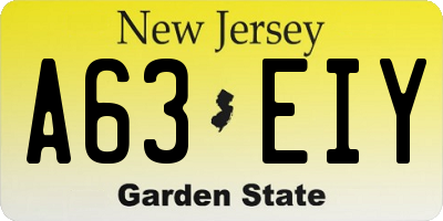 NJ license plate A63EIY