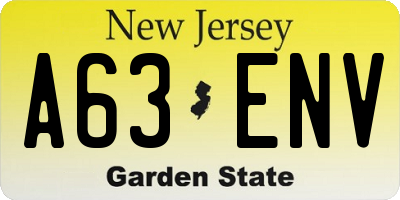 NJ license plate A63ENV
