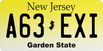 NJ license plate A63EXI