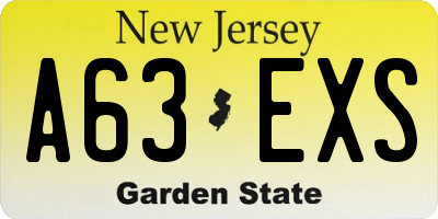 NJ license plate A63EXS