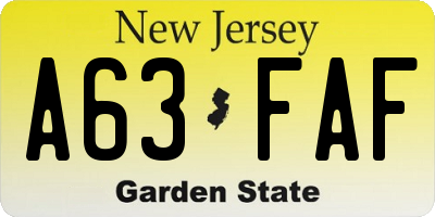 NJ license plate A63FAF