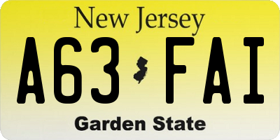 NJ license plate A63FAI