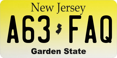NJ license plate A63FAQ