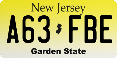 NJ license plate A63FBE