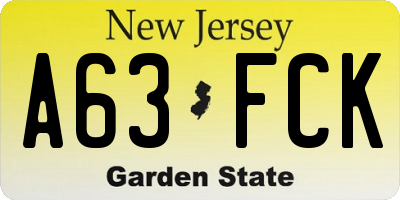 NJ license plate A63FCK