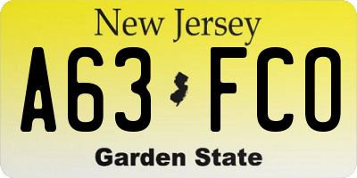 NJ license plate A63FCO