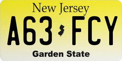 NJ license plate A63FCY