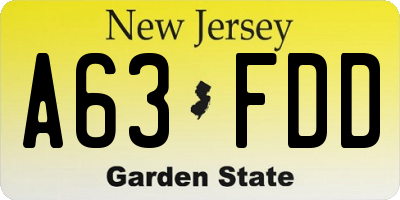 NJ license plate A63FDD