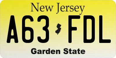 NJ license plate A63FDL