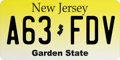 NJ license plate A63FDV