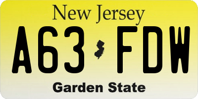 NJ license plate A63FDW