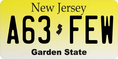 NJ license plate A63FEW