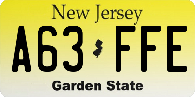 NJ license plate A63FFE