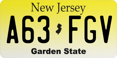NJ license plate A63FGV
