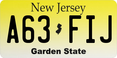 NJ license plate A63FIJ