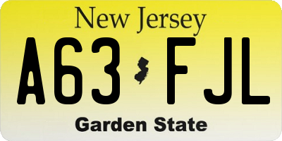 NJ license plate A63FJL