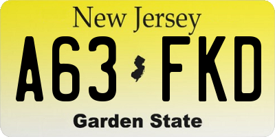 NJ license plate A63FKD