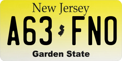 NJ license plate A63FNO